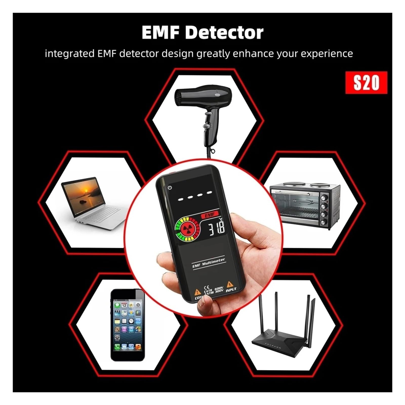 Multimetr Cyfrowy 9999 Liczy Smart Serie Multimetro DC AC Kondensator Napięciowy Ohm Dioda NCV Live Wire Tester Bezpieczny, Praktyczny, DokłAdny(S20 EMF Multimeter)