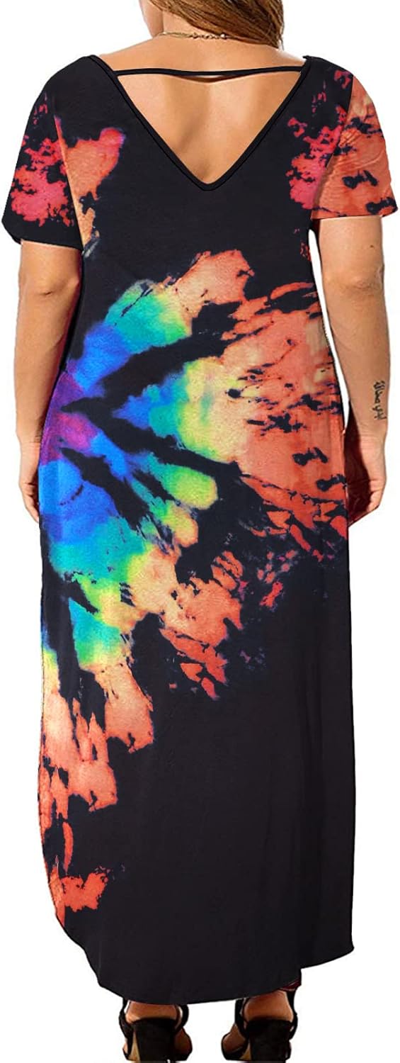 Kancystore Women's Plus Size Dresses Summer Casual Loose Pocket Short Sleeve Slits Long Maxi Dress XL-5X - Image 2