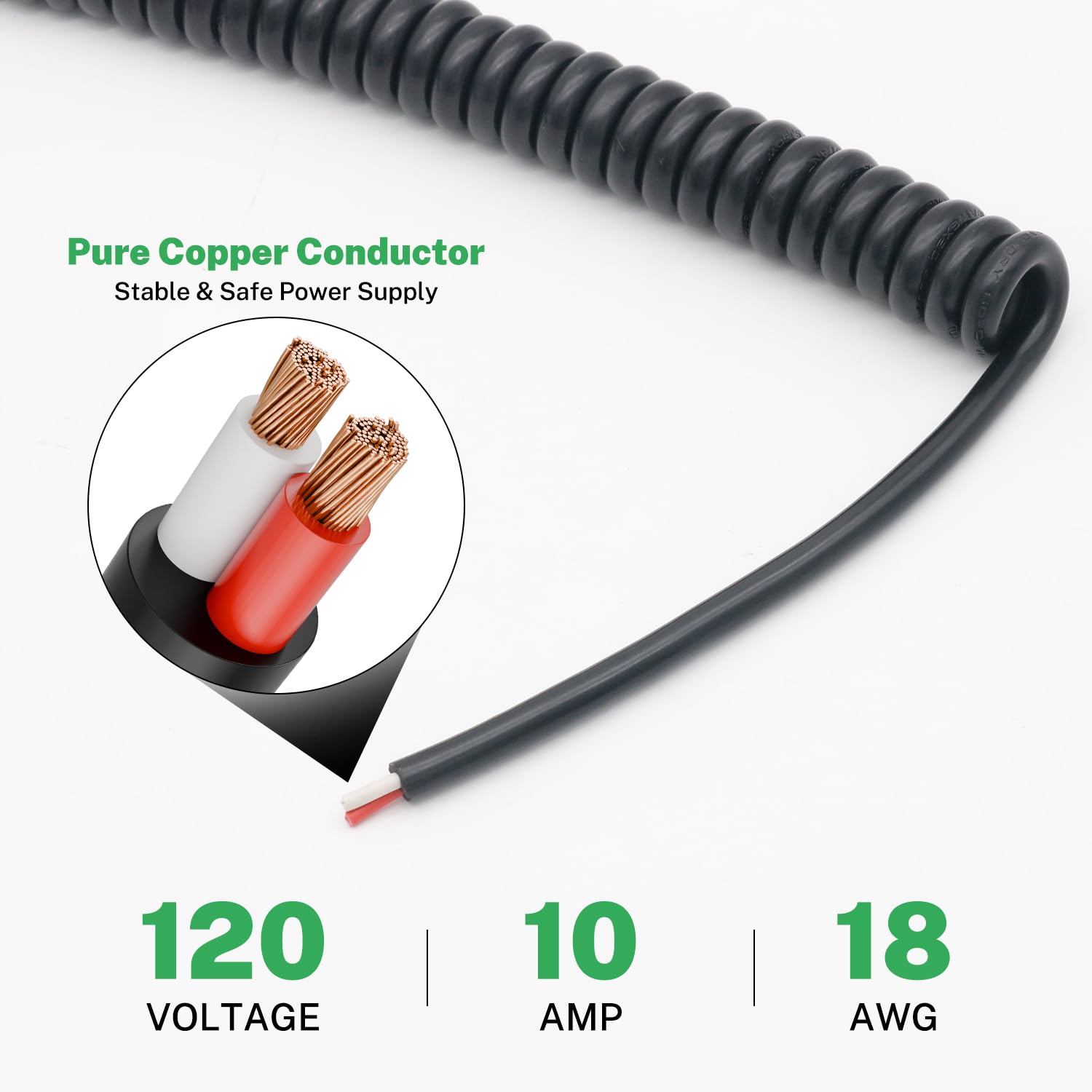 FIRMERST 18/2 SJEOW Extension Coil Cord, 4 to 23 FT Retractable Spring Coiled Extension Cord, Heavy Duty Industrial Grade for Workshop, Equipment, Factory Use