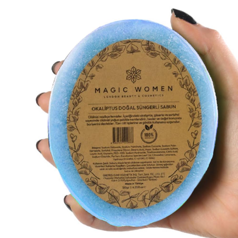 Soap Sponge - Cleansing Shower Scrubber - Cleaning Bath Wash Scrub - Massage & Lather Foot, Elbow, & Face - Bathroom Accessory 120 g (Eucalyptus)