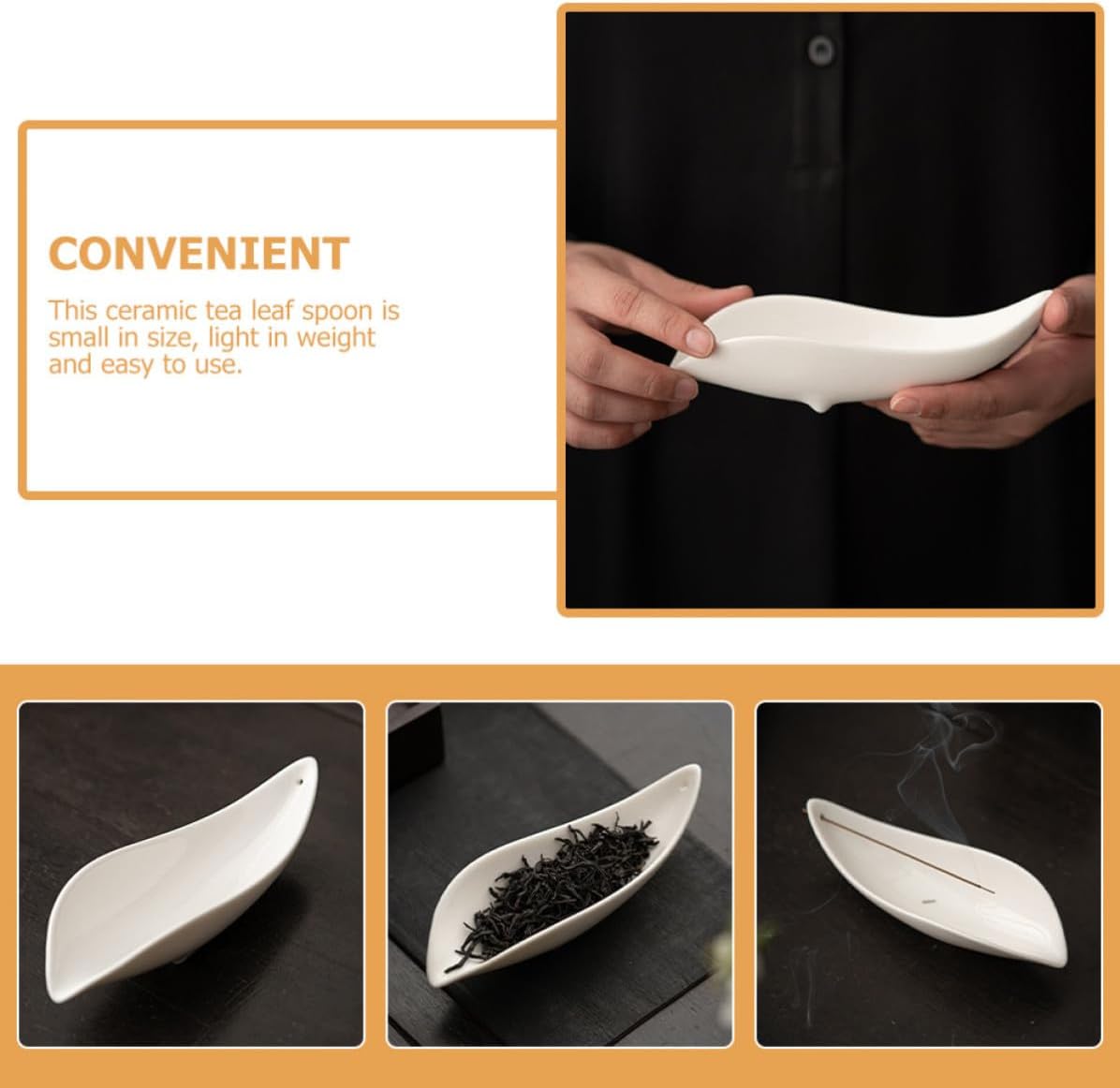 Ceramic Tea Leaf Scoop Chinese Style Tea Spoon for Coffee Sugar