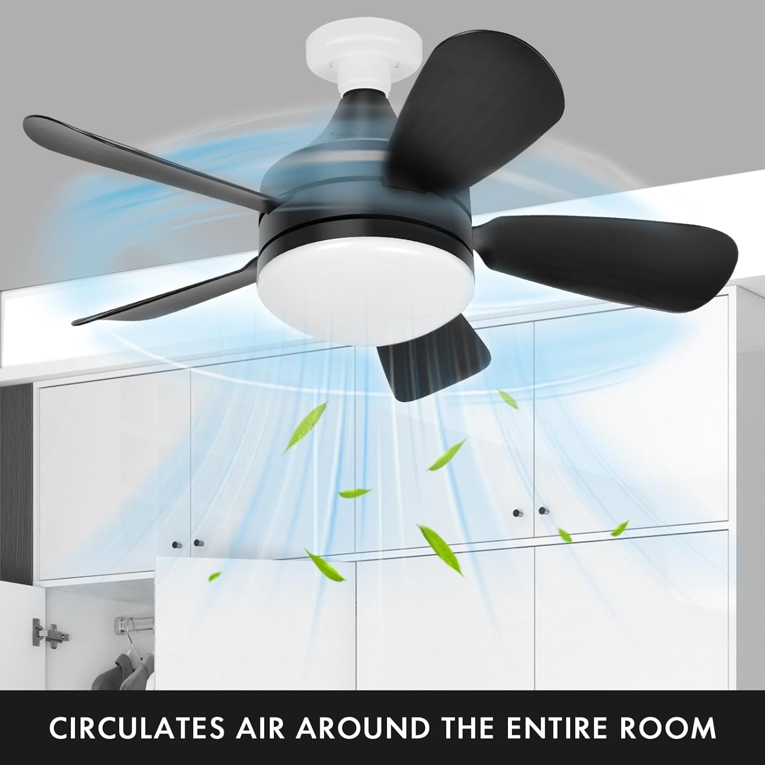 Socket Ceiling Fan Light with Remote, Portable Small Ceiling Fan with Lights for Bedroom, Kitchen, Living Room, Screws into E26/E27, 3 Speeds, Dimmable LED, Black