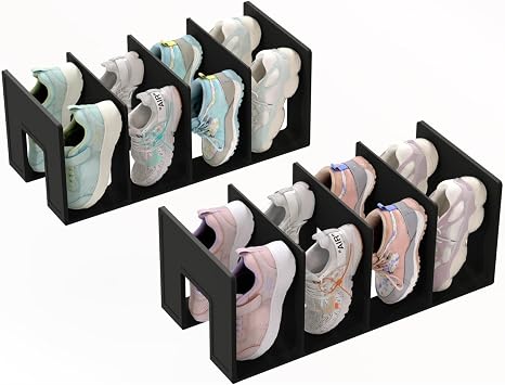 Kids Shoe Rack - 2 Pack Shoe Organizer for Toddlers & Children, Space-Saving Nursery Shoe Storage Shelf, Small Baby Shoes Display Rack for Closet/Entryway, for Desk File Book OrganizerBlack