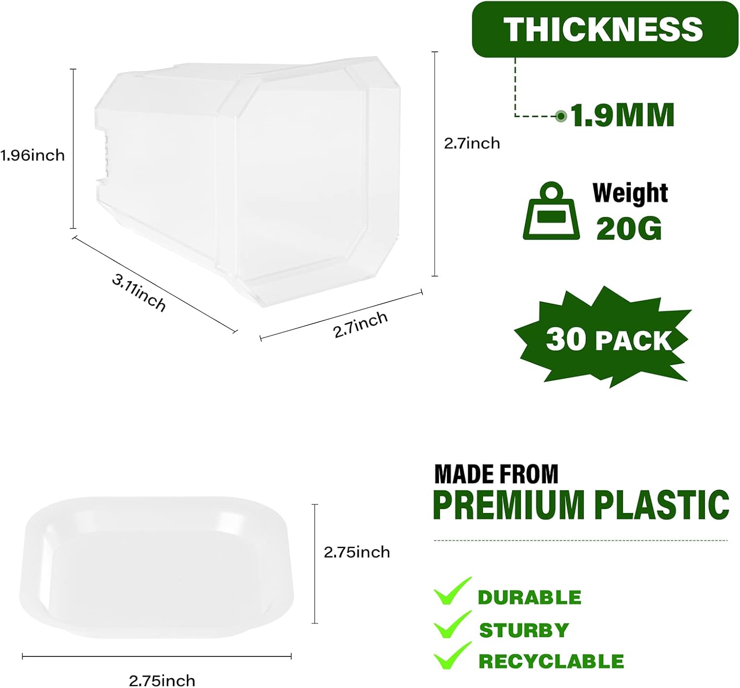 foxany 3" Clear Nursery Pots, 30 Pcs Thick Plastic Plant Pot, Square Flower Planting Pot, Seedling Planter Seed Starter Pots with Saucers - Image 2