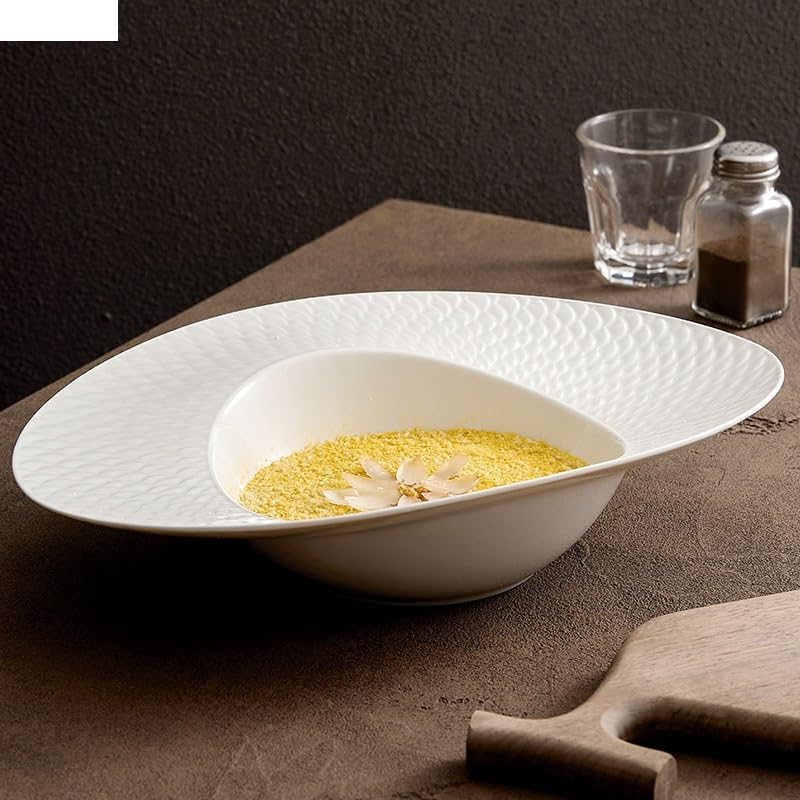 Czysta biała łuskowata tekstura ceramiczna płyta sałatkowa gruba zupa talerz do restauracji talerz deserowy zastawa stołowa talerze sałatkowe talerze do sałatek 14,5 cala jeden rozmiar