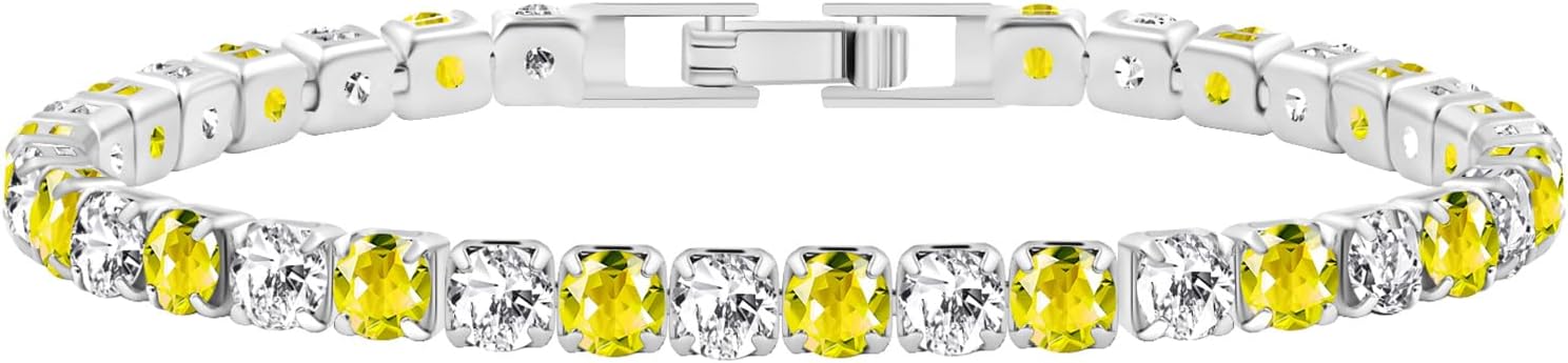 Romantic and Charming Platinum Jewelry Bracelet, Sparkling Multicolor Zirconia Womens Tennis Bracelet, Gift for Valentines Day and Birthday Parties YA5032
