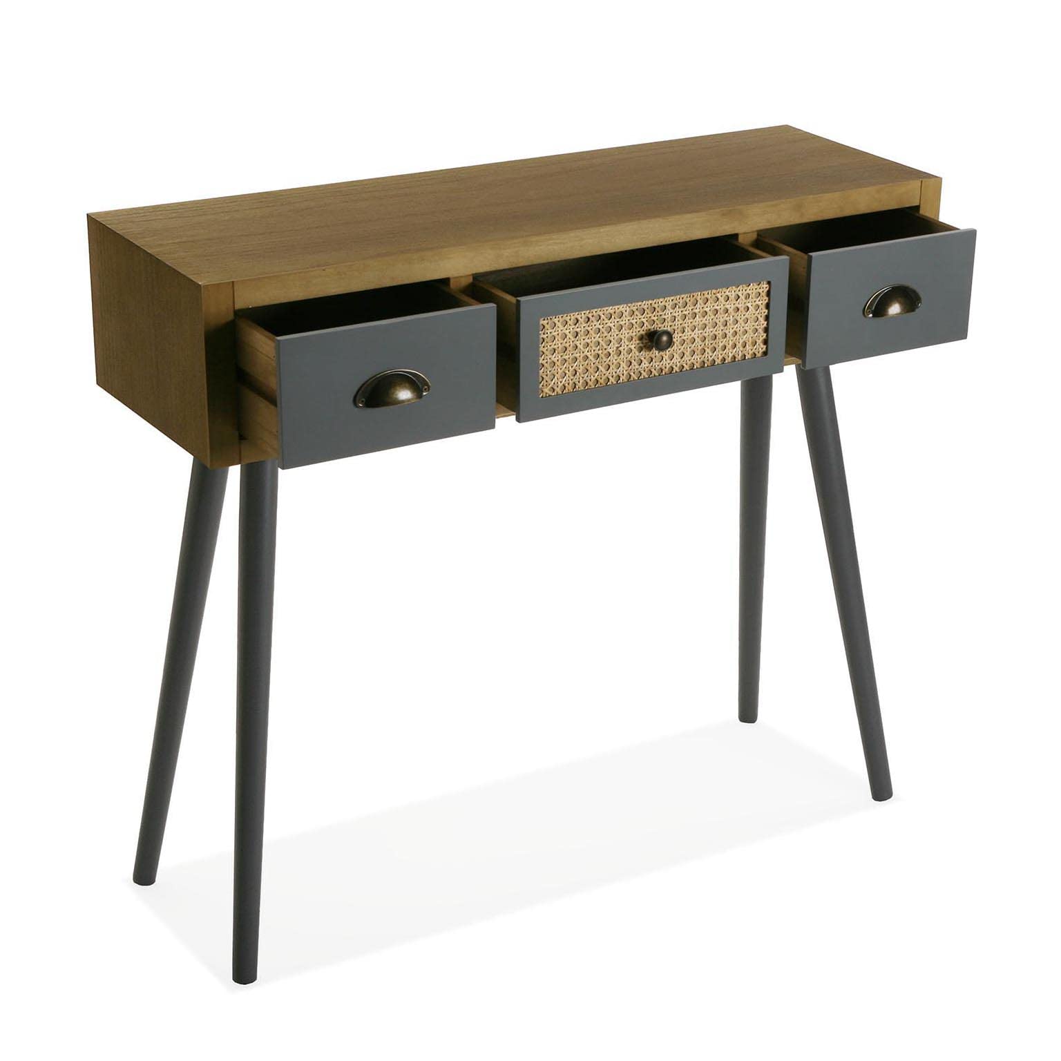 Versa Pandora Mueble Recibidor Estrecho para Entrada o Pasillo, Mesa Consola, con 3 cajones, Medidas (Al x L x An) 79 x 30 x 90 cm, Madera, Color Marrón