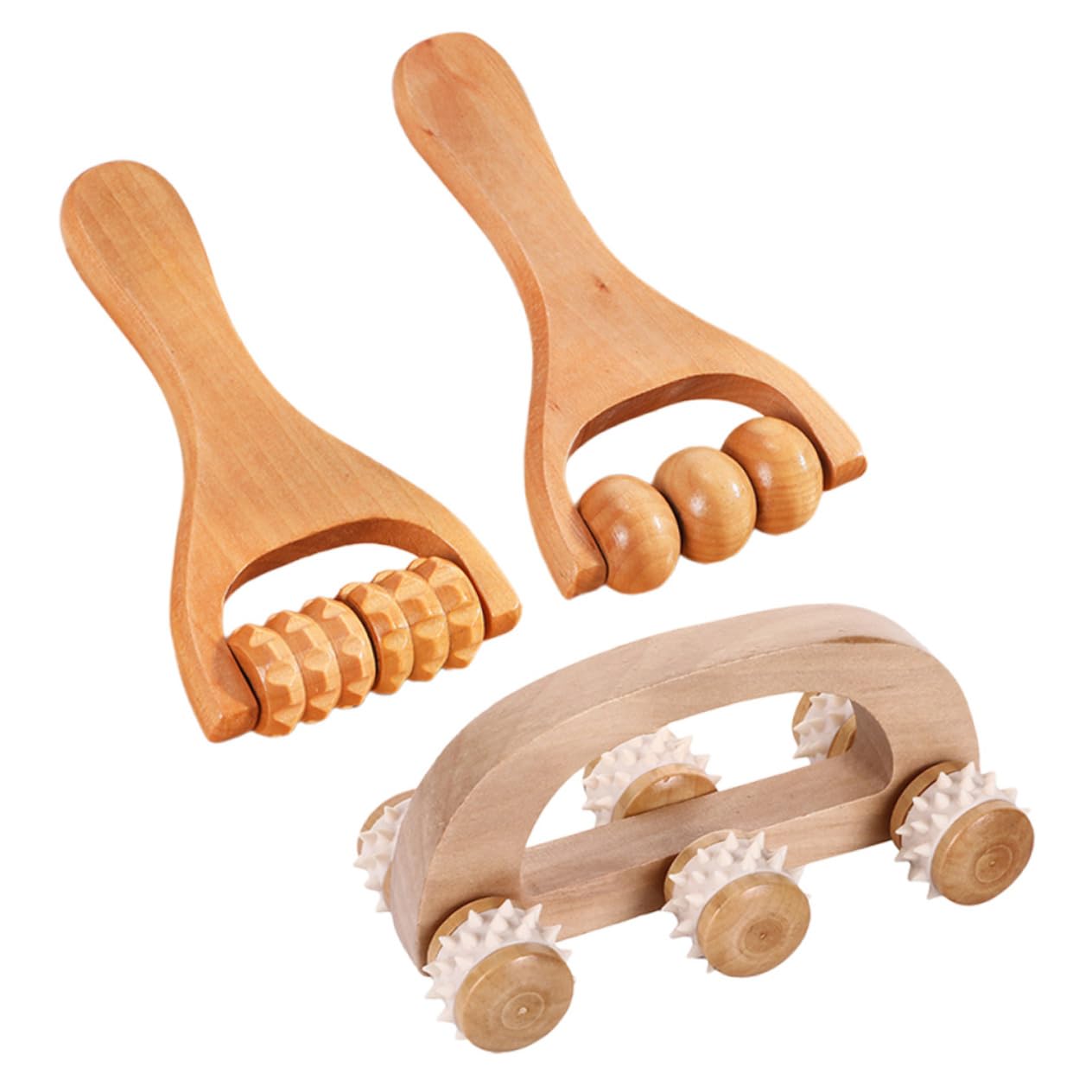 PACKOVE 4 Set Set Massaggiatore Bob Kit Massaggio A Manuale Muscolo A Mano Adulti Massaggiante Rulli Di Massaggio Portatile Indietro Corpo Di Legno 3 Pezzi * 4