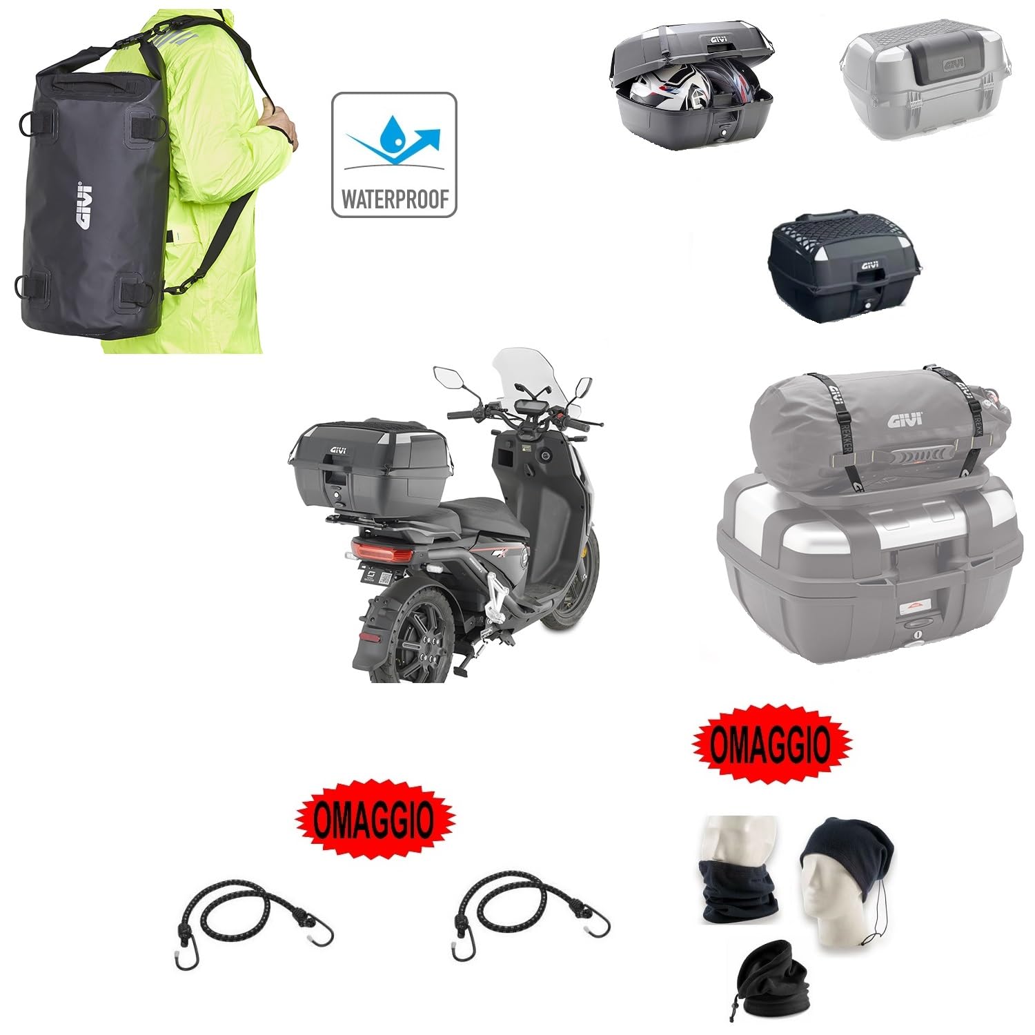 BAULETTO MONOLOCK+PIASTRA+RETE+SCHIENALE+BORSA WP VIAGGIO/PALESTRA GIVI PER 2 CASCHI INTEGRALI O JET 45LT PER MOTO-SCOOTER CON PORTAPACCHI COMPATIBILE CON Y-AMAHA XTZ 660 TENERE