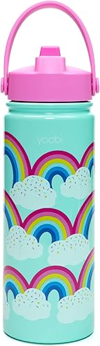 Miniatura 5 de Yoobi Rainbow Sprinkles - Botella de agua de acero inoxidable de 18 onzas con tapa a prueba de derrames, con popote, apta para lavavajillas