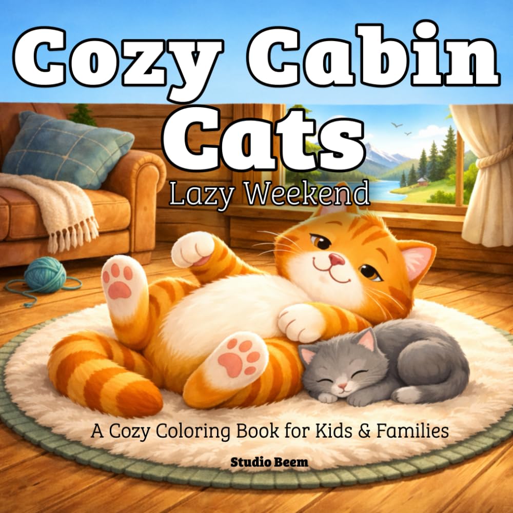 Cozy Cabin Cats: Lazy Weekend Coloring Book: Cozy Cats in Calm Cabin Moments