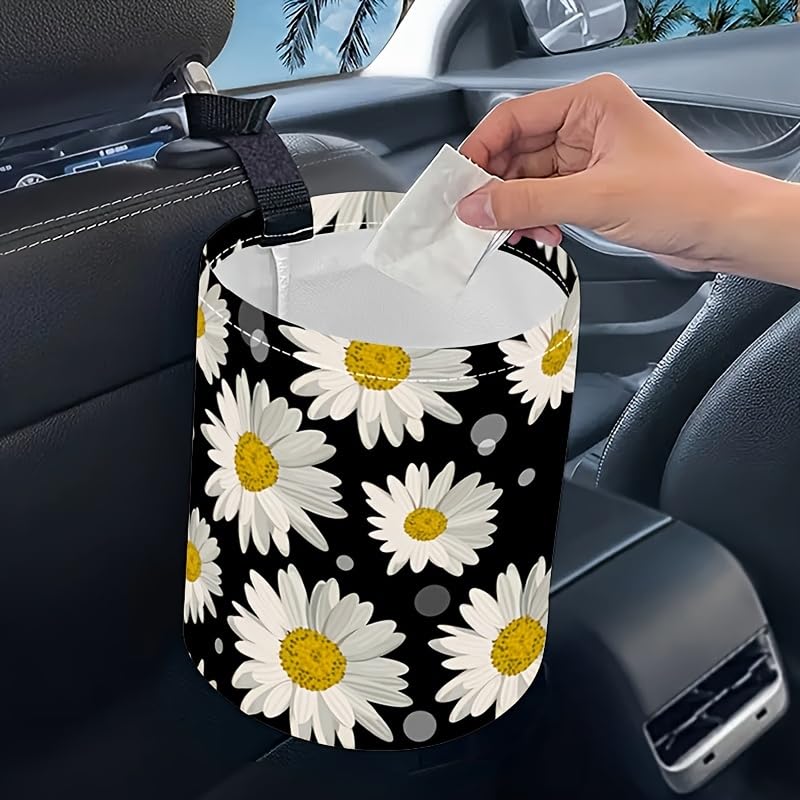 Image of Portable Reusable Waterproof Car Trash Bin, Multipurpose Vehicle Organizer, Road Trip Essentials (Daisy 2)