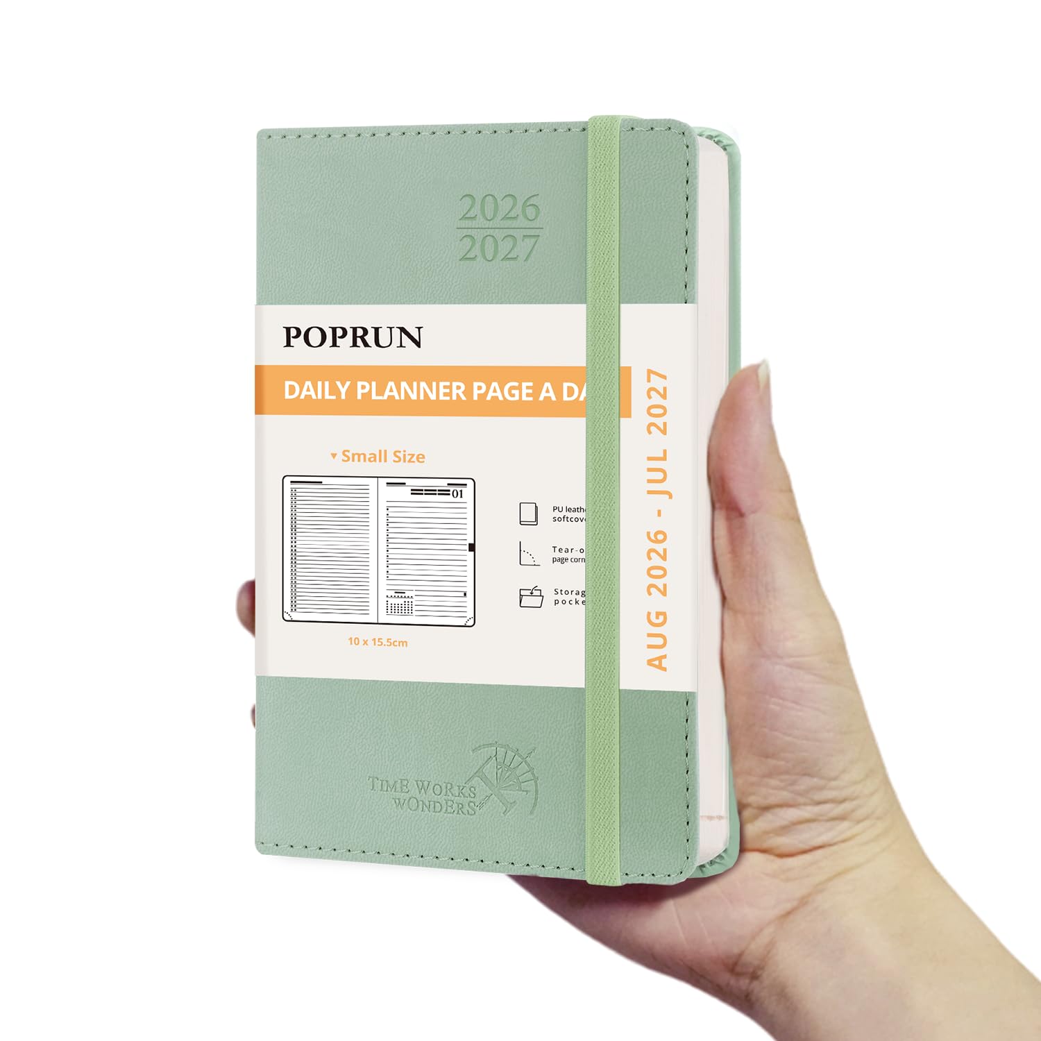 POPRUN 2026-2027 Academic Pocket Diary Day to Page A6 Soft Cover Mid Year Daily 26/27 Planner (Aug'26 - Jul'27) A Day per Page 1 Hour Interval Appointment Book(Celadon Green)