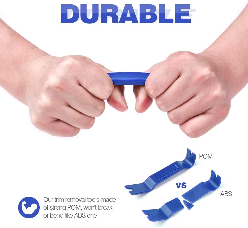 MICTUNING 19Pcs Auto Audio Trim Removal Tool Set & Clip Plier Upholstery Fastener Remover Nylon Dash Door Panel Stereo Tool Kits (Blue)