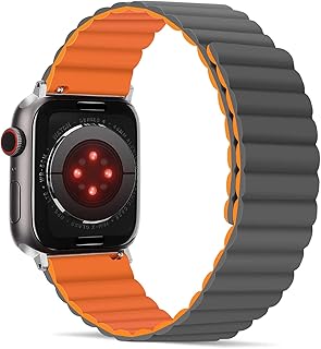 Tasikar Compatibile con Cinturino Apple Watch 42 mm 44 mm 45 mm, Upgrade Cinturin Silicone con Forte Chiusura Magnetica [Indossabile Due Lati] per iWatch Series 7 6 5 4 3 2 1, SE (Grigio-arancio)