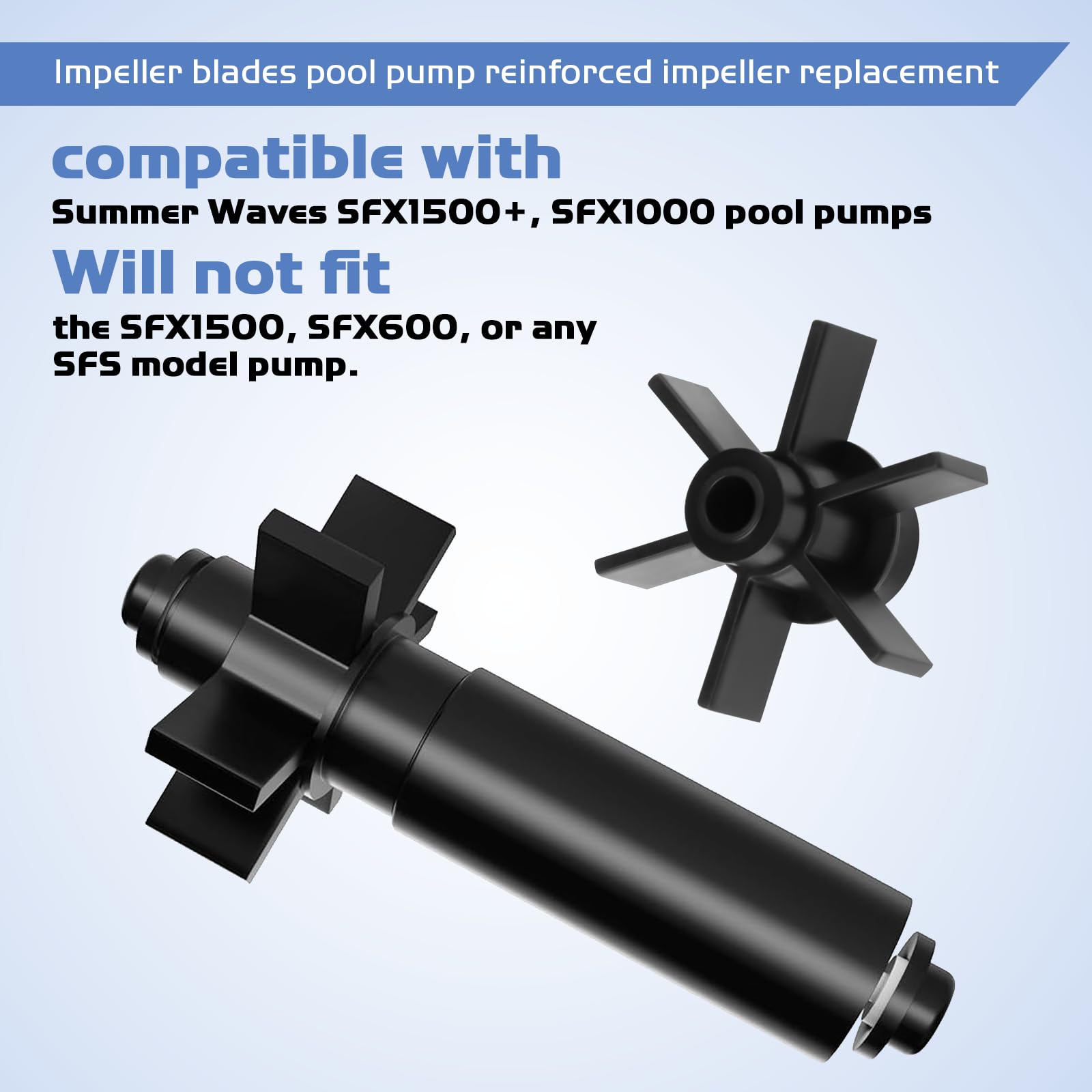 Gtpartes Impeller Blades Pool Pump – Reinforced Replacement Part For Summer Waves Above Ground Pools SFX1000 & SFX1500+ – Easy Install (Black)