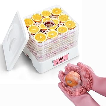 SHOPKART Food Dehydrator Machine 5 Tray Tier Fruit DryerSilicon Cleaning Gloves Jerky Herbs Dryer Fruit Dehydrator (COMBOO)