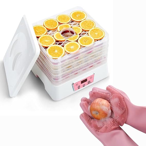 Divyabhav Food Dehydrator Machine 5 Tray Tier Fruit DryerSilicon Cleaning Gloves Jerky Herbs Dryer Fruit Dehydrator (COMBOO)