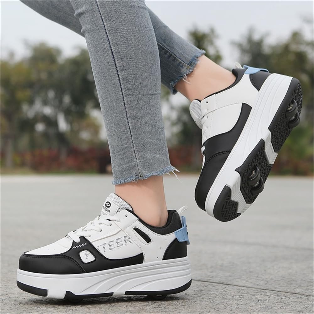 Mateju Chaussures à roulettes Garçons et Filles avec 4 Roues Rétractables, Patins à roulettes Enfants, 2 en 1 Chaussures de Skateboard Adolescents Extérieur Chaussures de Sport