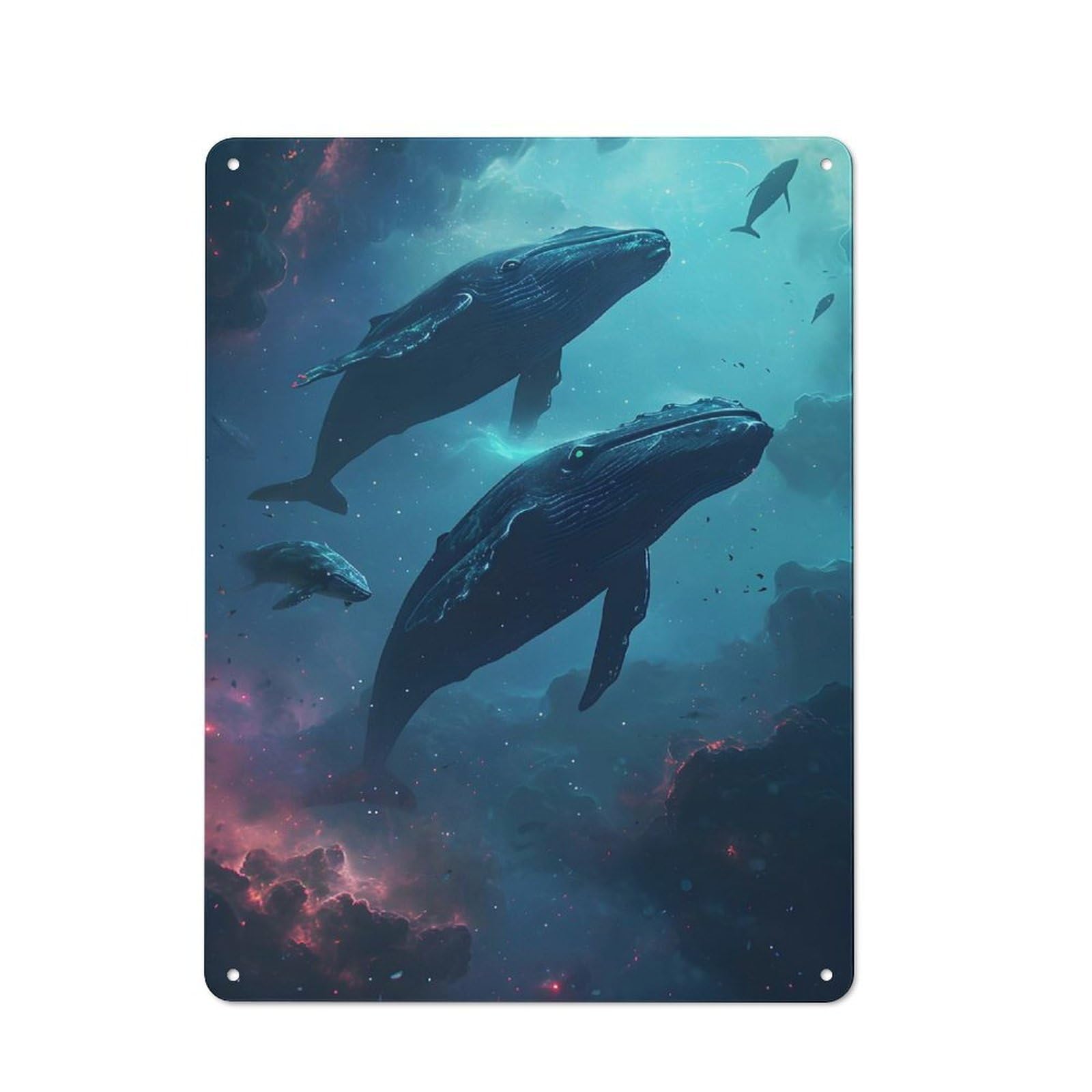 Galaxy Whales Metal Wall Plaque 40x30cm, Understated Creative Space Decor for Home Office, Reading Corner Or Bedroom