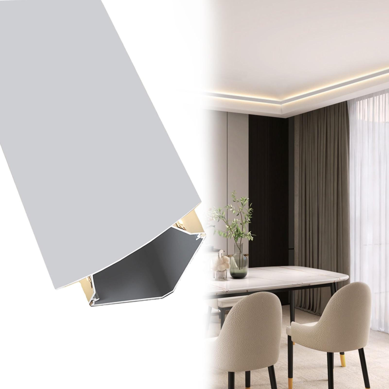 Moldura decorativa de techo con difusor de canal de luz LED para sala de estar, 21m