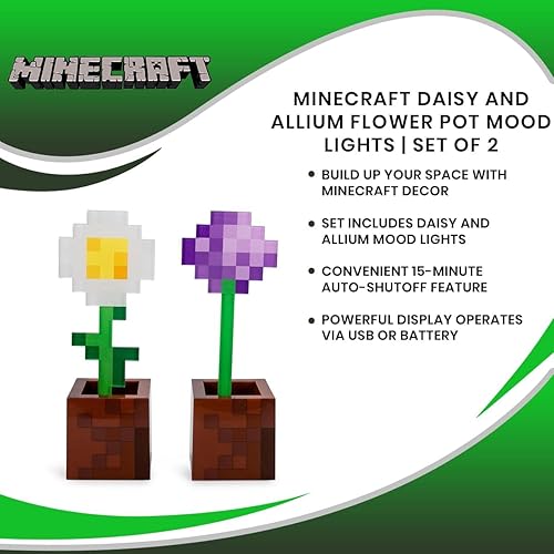 Miniatura 7 de Minecraft Daisy and Allium Flower Pot - Juego de 2 lámparas de mesa de noche con luz LED para dormitorio, escritorio, sala de estar, decoración del