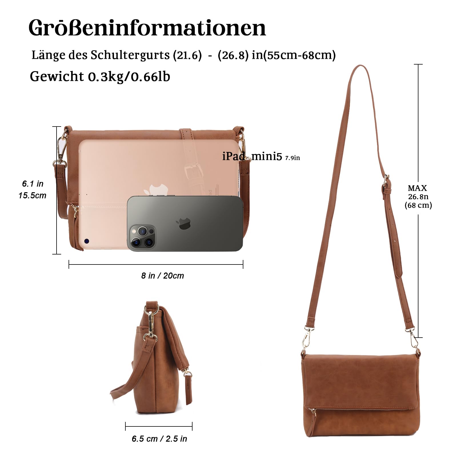 Gladdon Borsa a tracolla da donna borsetta piccola Fibbia magnetica pieghevole con scomparti multipli e borsa da pranzo in pelle PU di grande capacità