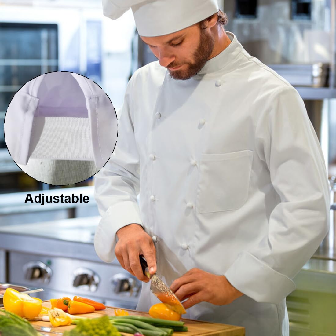 Lot De 2 Chapeaux De Chef Blancs Et Noirs - Coton Respirant Avec Bande Élastique Réglable