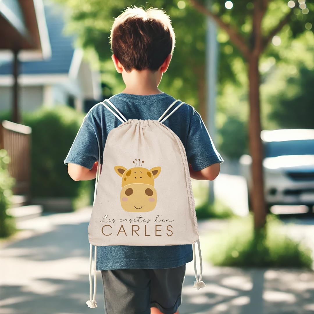 Evyre Pack Bolsa + Neceser Personalizado guardería Escuela Infantil Mochila con el Nombre Regalo Original Saco ropita Preescolar 100% algodón merienda organizadora