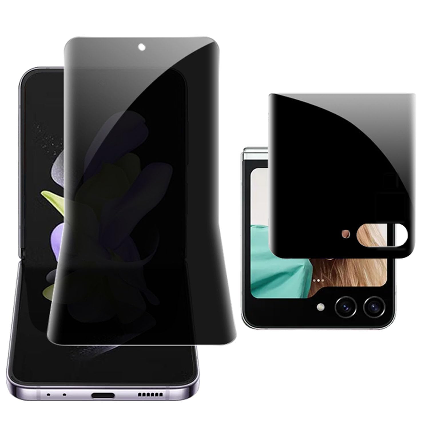 [1+1] (Upgraded) for Samsung Galaxy Z Flip 5 Inside Anti-Spy Soft Screen Film (1PCS), Outside Anti-peep Soft Film Strong Toughness High Sensitivity (1PCS)(Z Flip 5 (1+1))