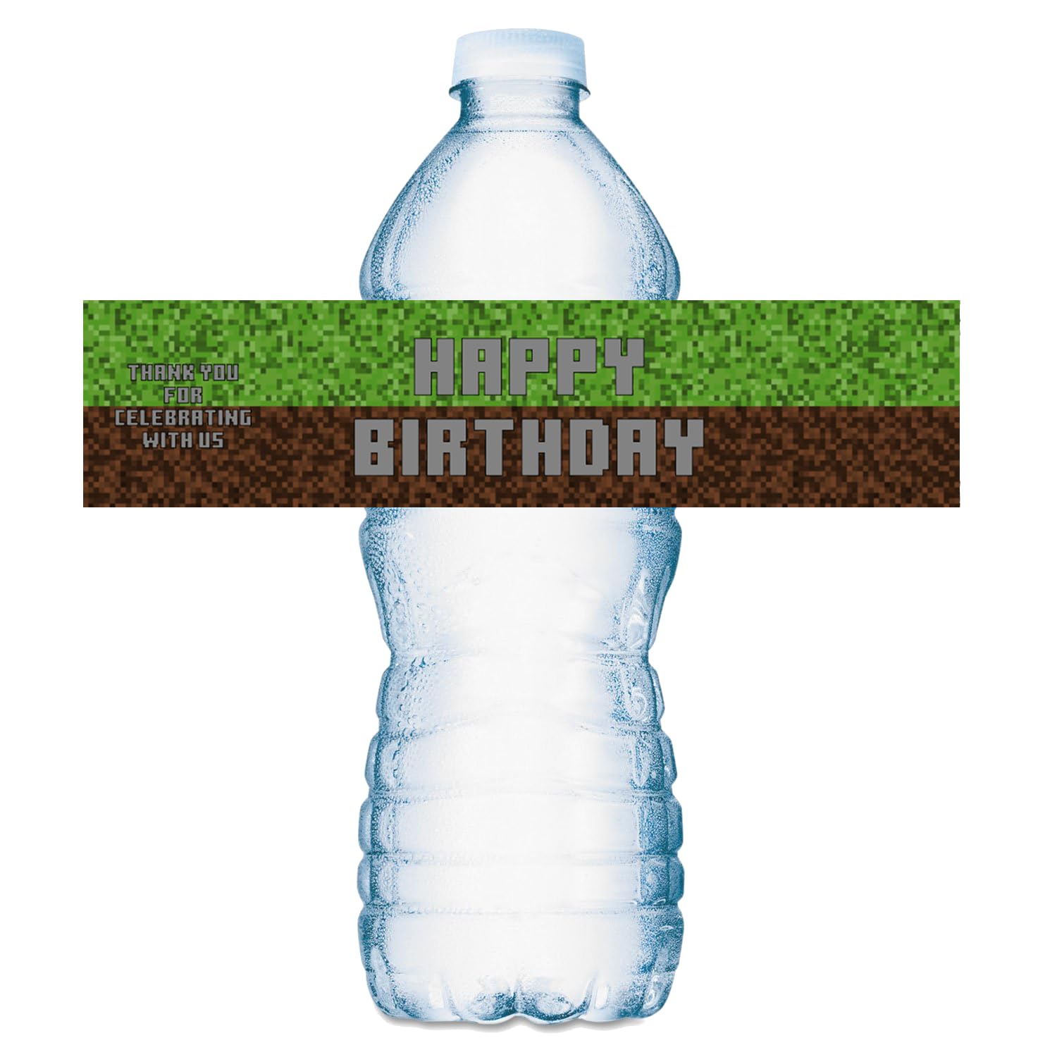 25 Pixel Miner Water Bottle Labels, Waterproof Water Bottle Wrappers Stickers, Great for Mine Themed Birthday Party, Boy or Girl Craft Event
