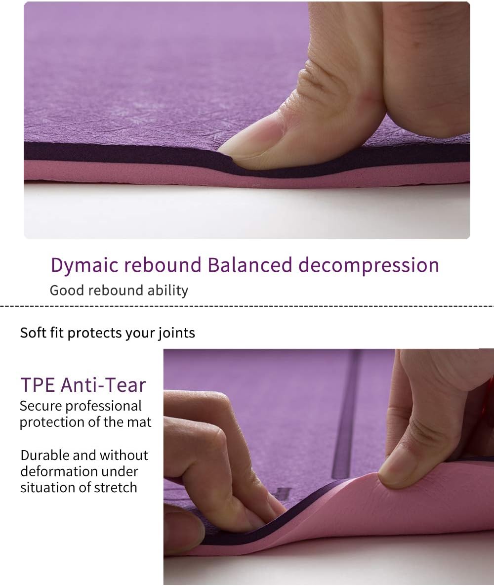 YAWHO Yoga Mat Fitness Mat Specifications 72'' x 26'' Thickness 1/4-Inch Eco Friendly Material SGS Certified Ingredients TPE Extra Large Non-Slip Exercise Mat with Carry Bag