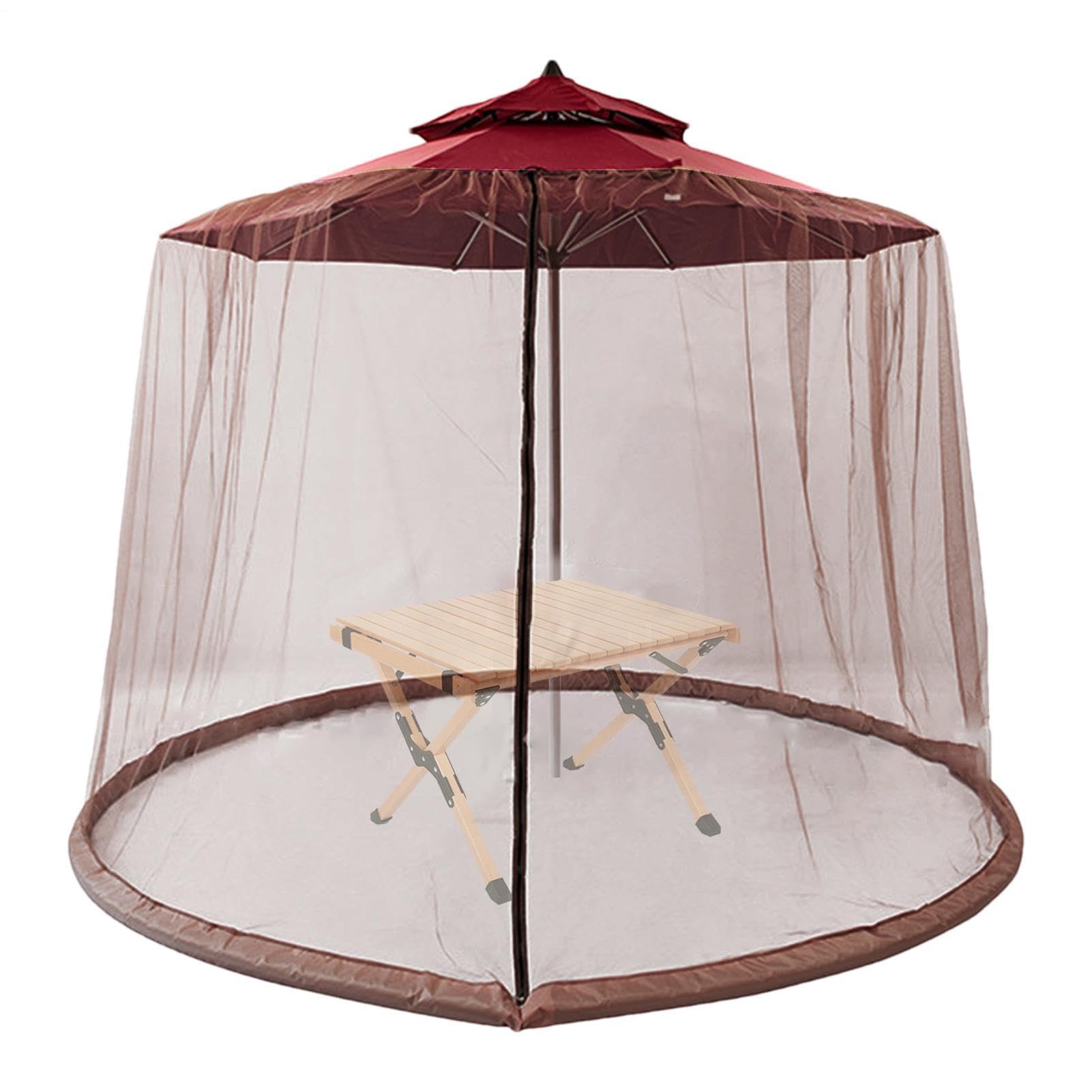 Filet de parasol de terrasse – Moustiquaire d'extérieur en maille de 3 x 2,3 m avec fermeture éclair, abri de parasol de protection, abri de jardin en maille pour une utilisation confortable en