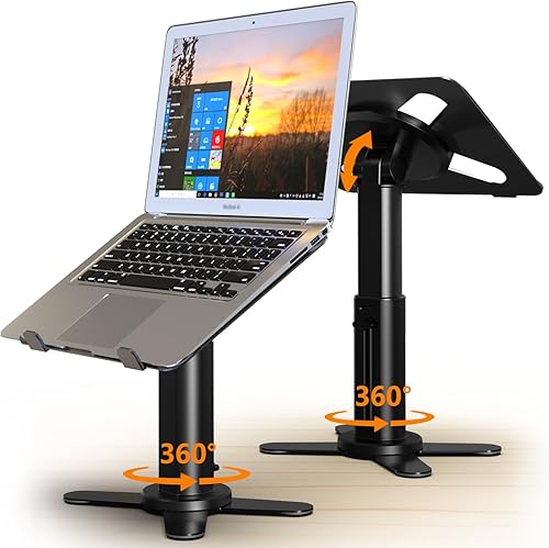 Soporte de pie para computadora portátil con base giratoria de 360, soporte de computadora de ángulo de altura ajustable para computadora portátil,