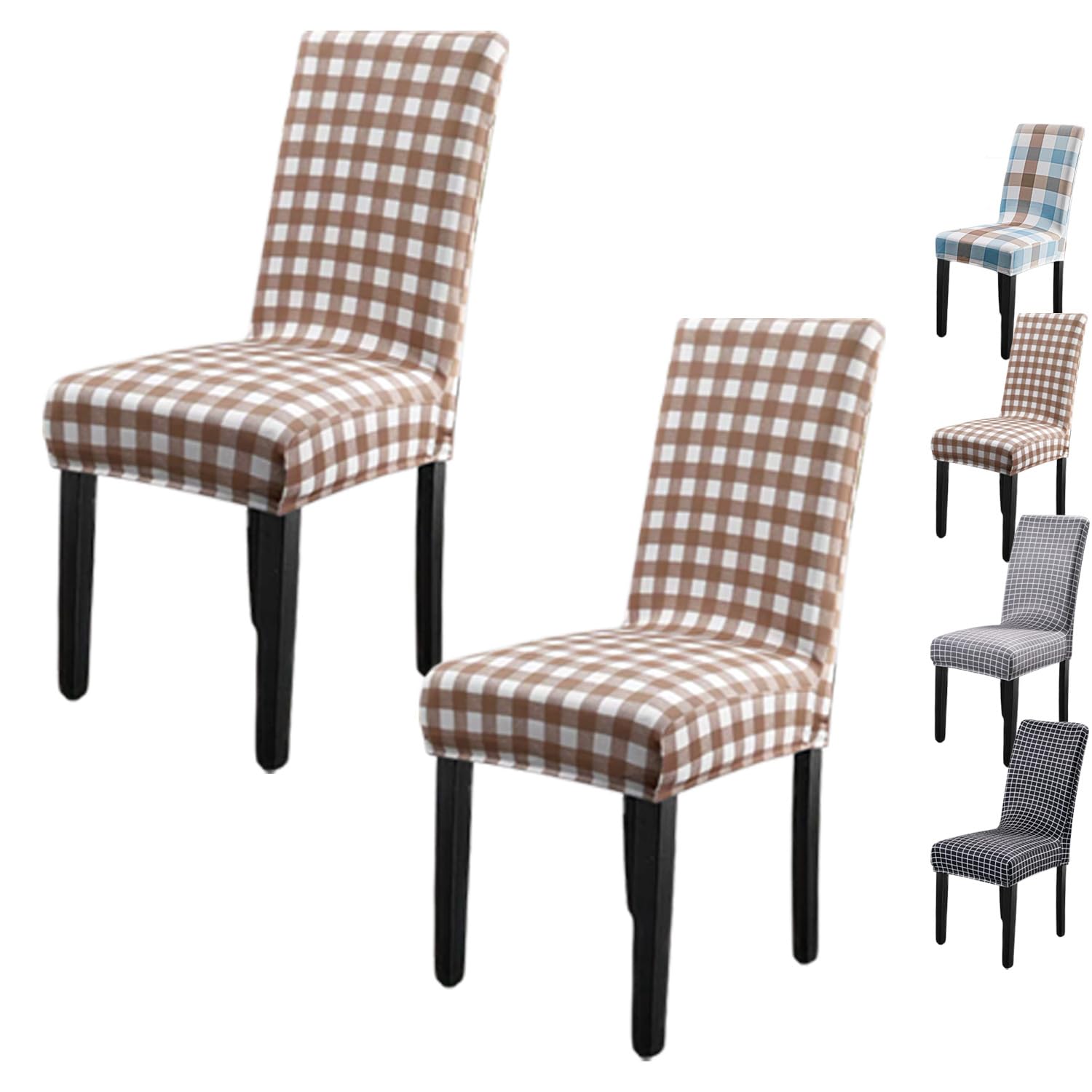 Housses de chaise extensibles jacquard kaki lot de 2