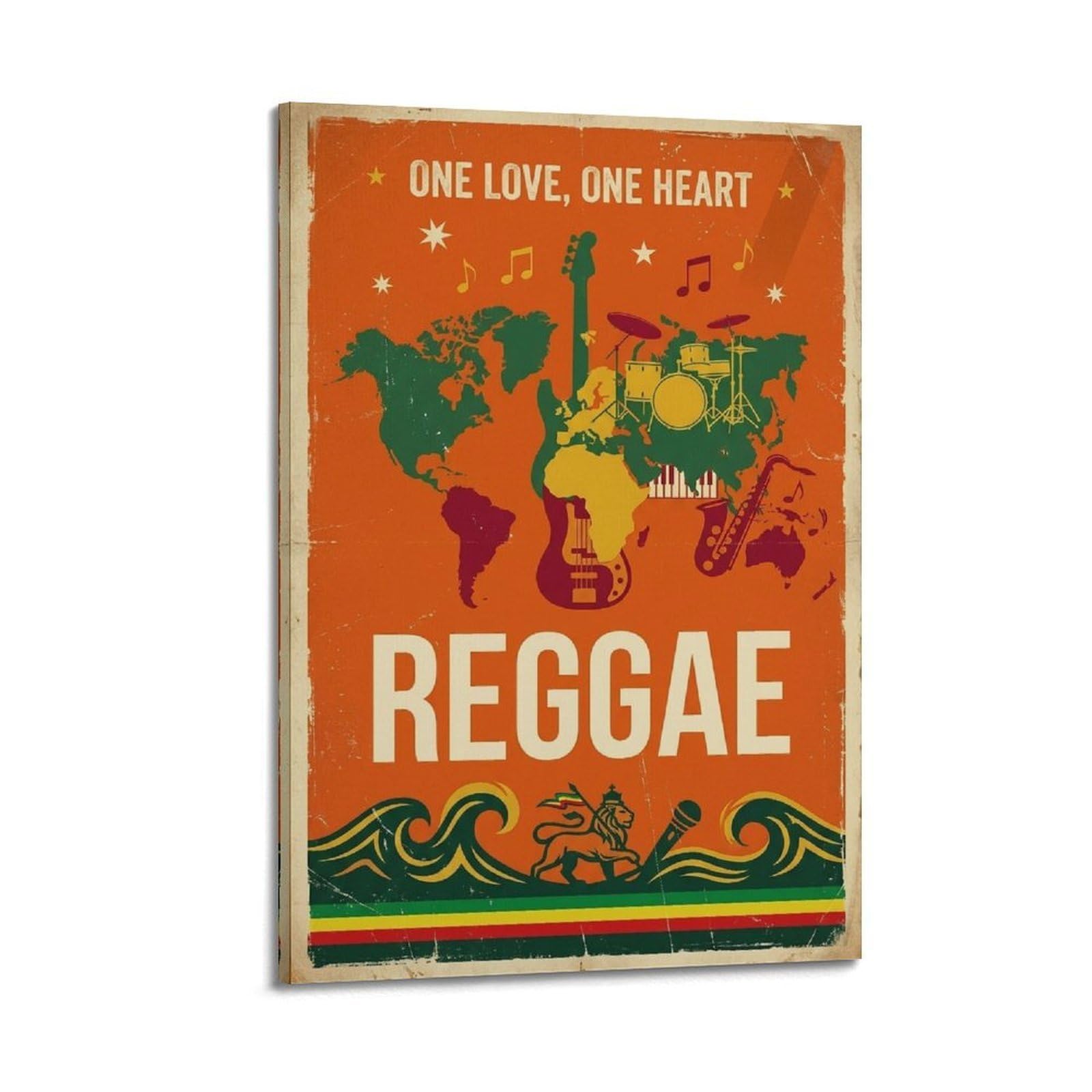 OKNGB Poster decorativo da parete con mappa del mondo, stile vintage Reggae, su tela, decorazione moderna per camera da letto, per camera da letto, 50 x 75 cm