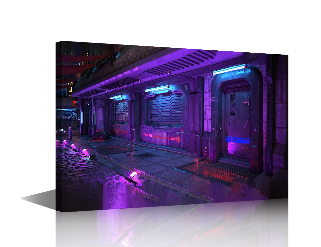 TISHIRON Canvas Wall Art Cyberpunk Picture for Living Room Futuristic City Prints Kitchen Artwork Modern Painting House Decor Framed Gallery-wrapped Ready to Hang 12x18 in