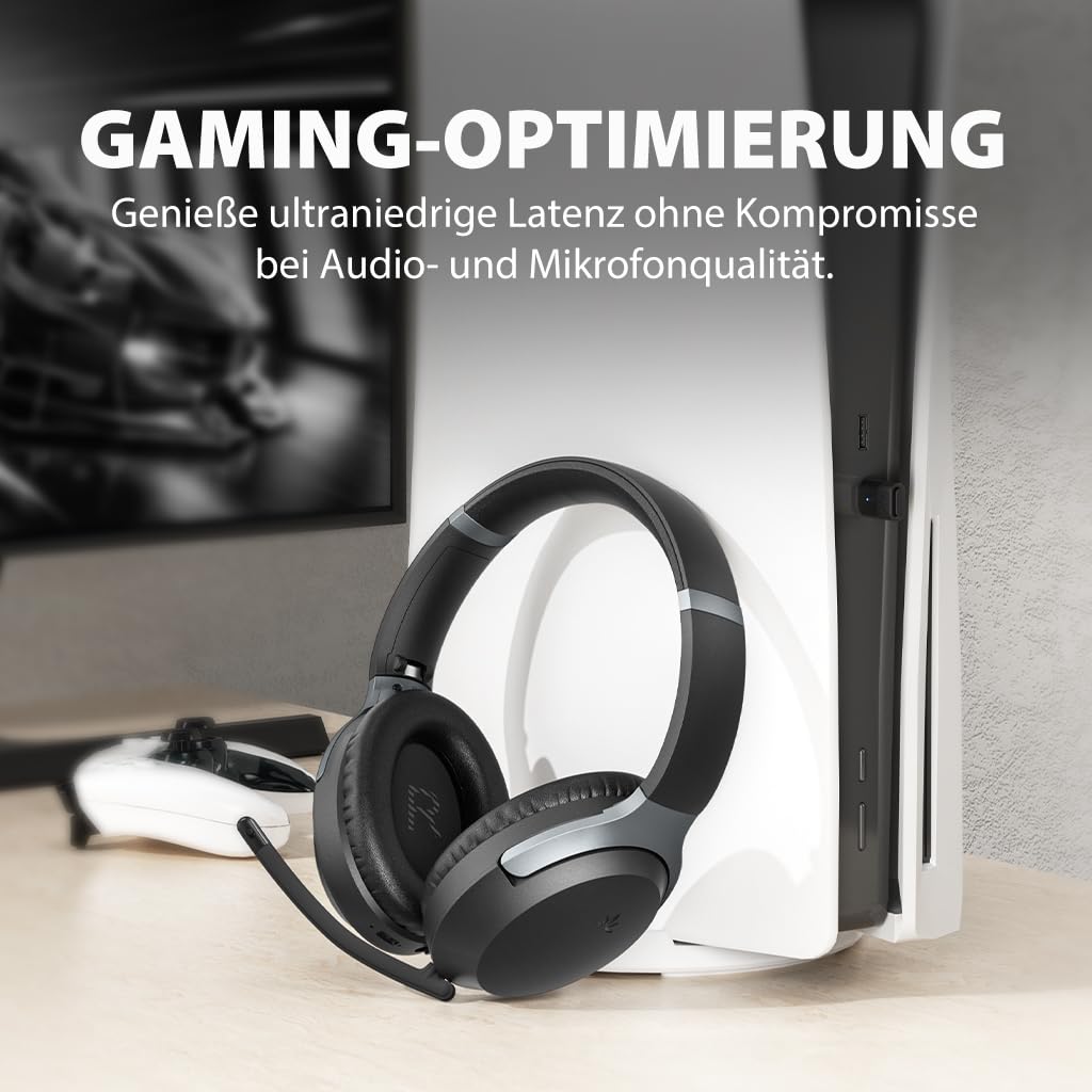 Avantalk Aria Pro 3 – Bluetooth-Headset mit abnehmbares Noise Cancelling Mikrofon für die Arbeit - 20 ms geringe Latenz, Dual-Verbindung (PC + Handy), USB-C-Dongle - für PS5-Gaming, Meetings & Musik