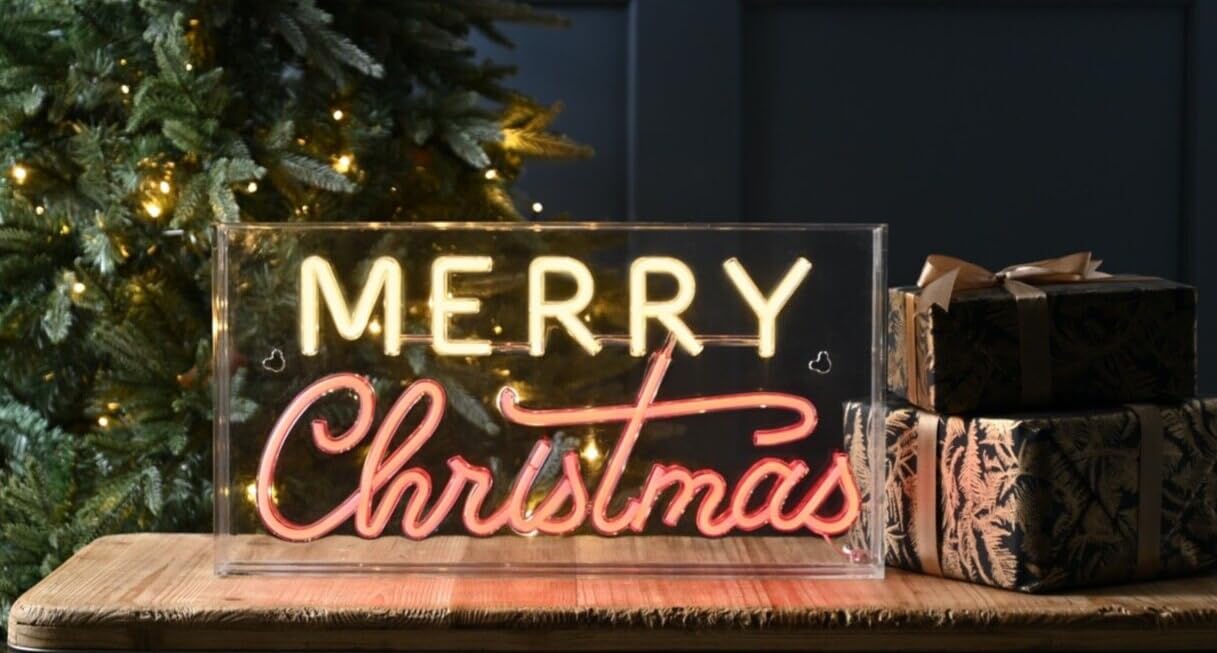 Festive Red & Gold Led Light Up Neon Flex 'Merry Christmas' Sign Christmas Decoration Usb 43Cm Long