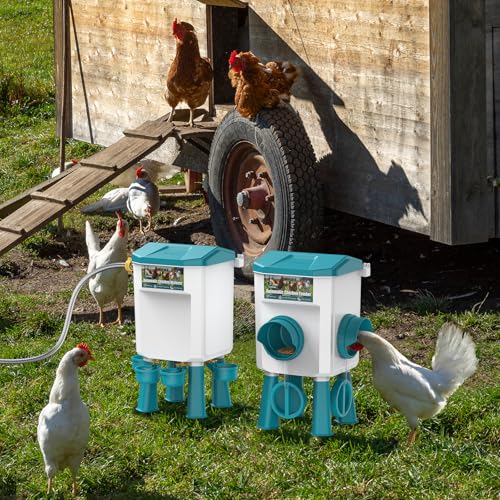 CHAMUTY Futterautomat Hühner, 7 Liter Hühnertränke Tränke Hühner, Automatische Geflügeltränke für Geflügel Mit 1,5m Wasserleitung, Schwimmerventil, Hühnerzubehör, Bruchfester langlebiger Kunststoff