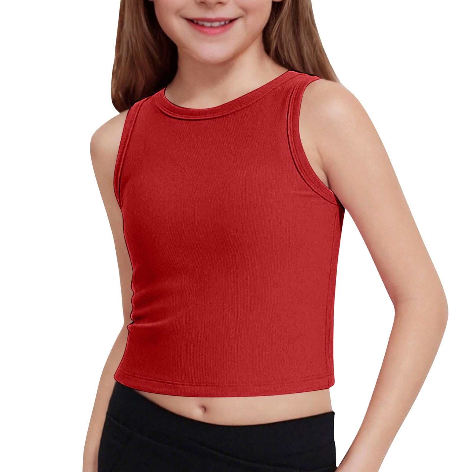 Camiseta Niñas, De Tirantes De Punto Acanalado para Yoga, para, para Entrenamiento Deportivo De Verano, para Fitness Y Deportes., Color Vivo Y Duradero