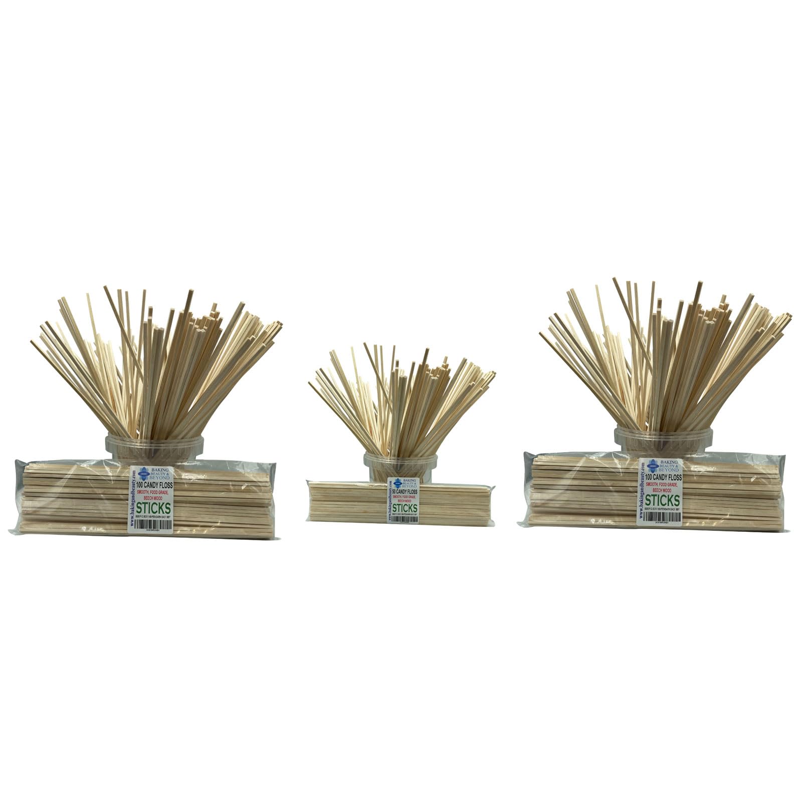 Baking Beauty and Beyond - Pinchos cuadrados de madera de abedul de grado alimenticio de algodón de azúcar, hilo dental, resistentes, suaves y ecológicos, aptos para alimentos, para hacer hilo dental