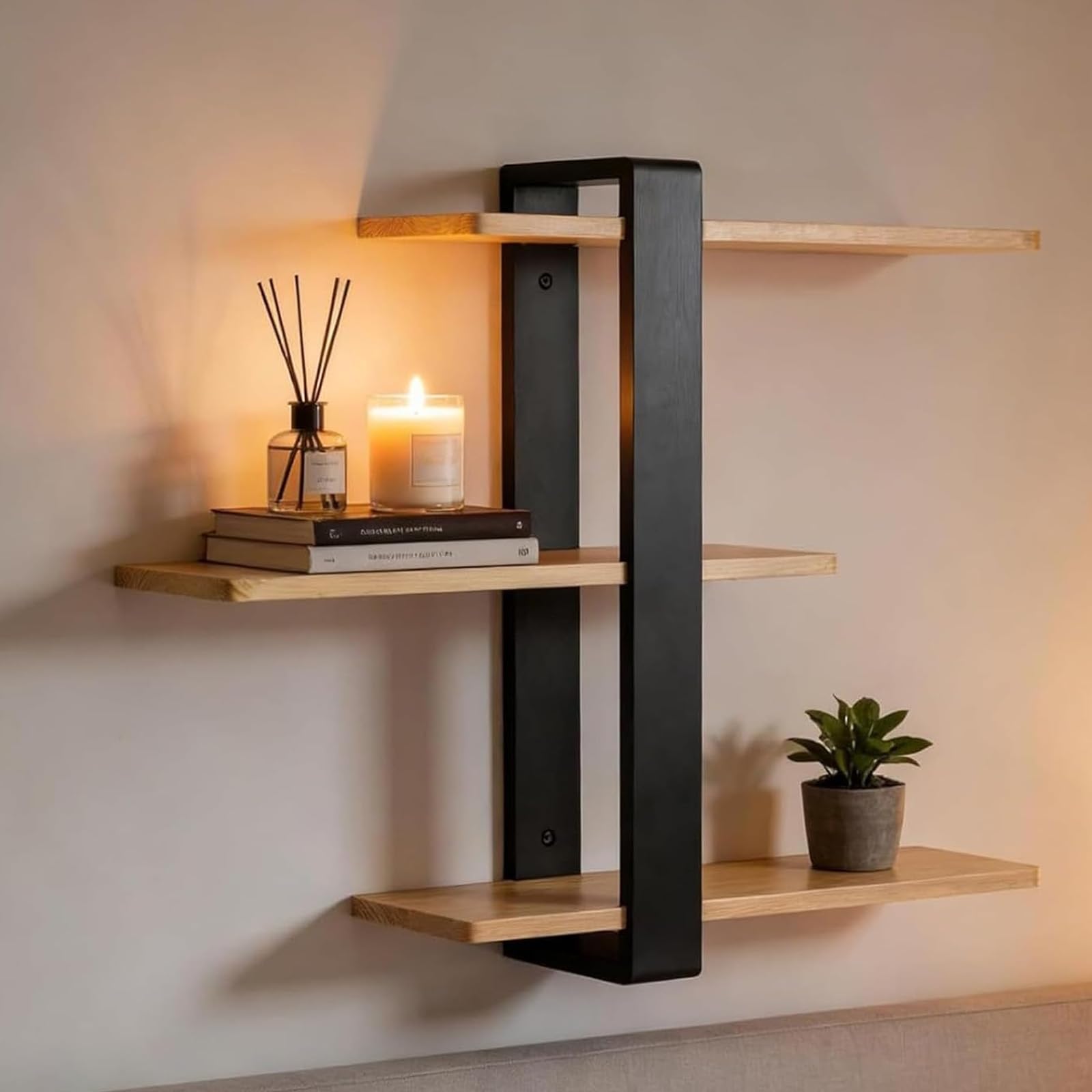 Wandregal Holz Set Schweberegal aus Massivholz – Rustikale Hängeregal Wandregale für Wohnzimmer, Küche, Bad, Büro Vintage Holzregal als Bücherregal Wand, Dekoregal, Badregal Einfach zu montieren