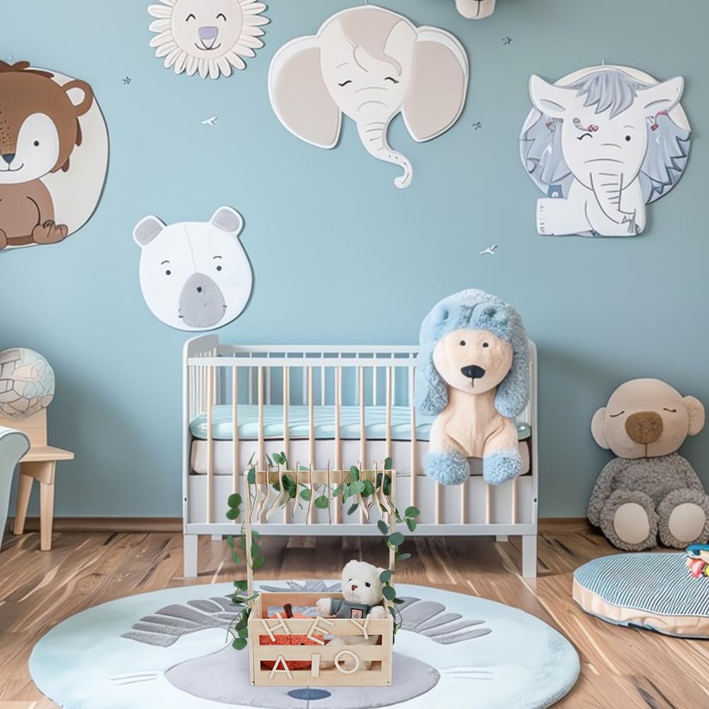 UNICRAFTALE Wooden Babys Shower Crate Closet Baby Storage Crate Hamper Shower Party Basket with Handle with 10pcs Kid's Hanger Welcome Baby Gifts Pregnancy Gifts for New Parents - Image 2