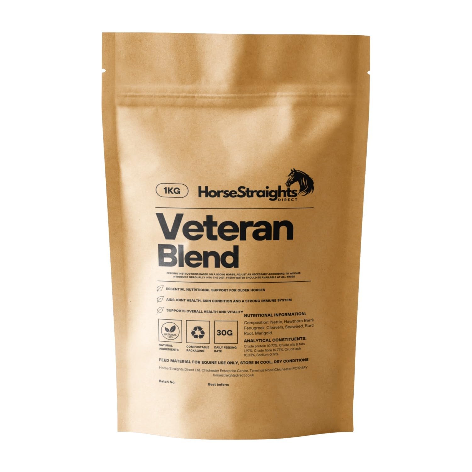 Veteran Blend for Senior Horses Vitality Support Immunity Digestion & Everyday Condition 1Kg HSD Horse Straights Direct