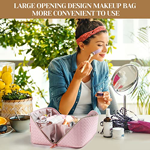 Sfxulix Large Capacity Travel Cosmetic Bag - Makeup Bag, Pu Leather Waterproof Women Portable With Handle And Divider Flat Lay Organizer #TOP1