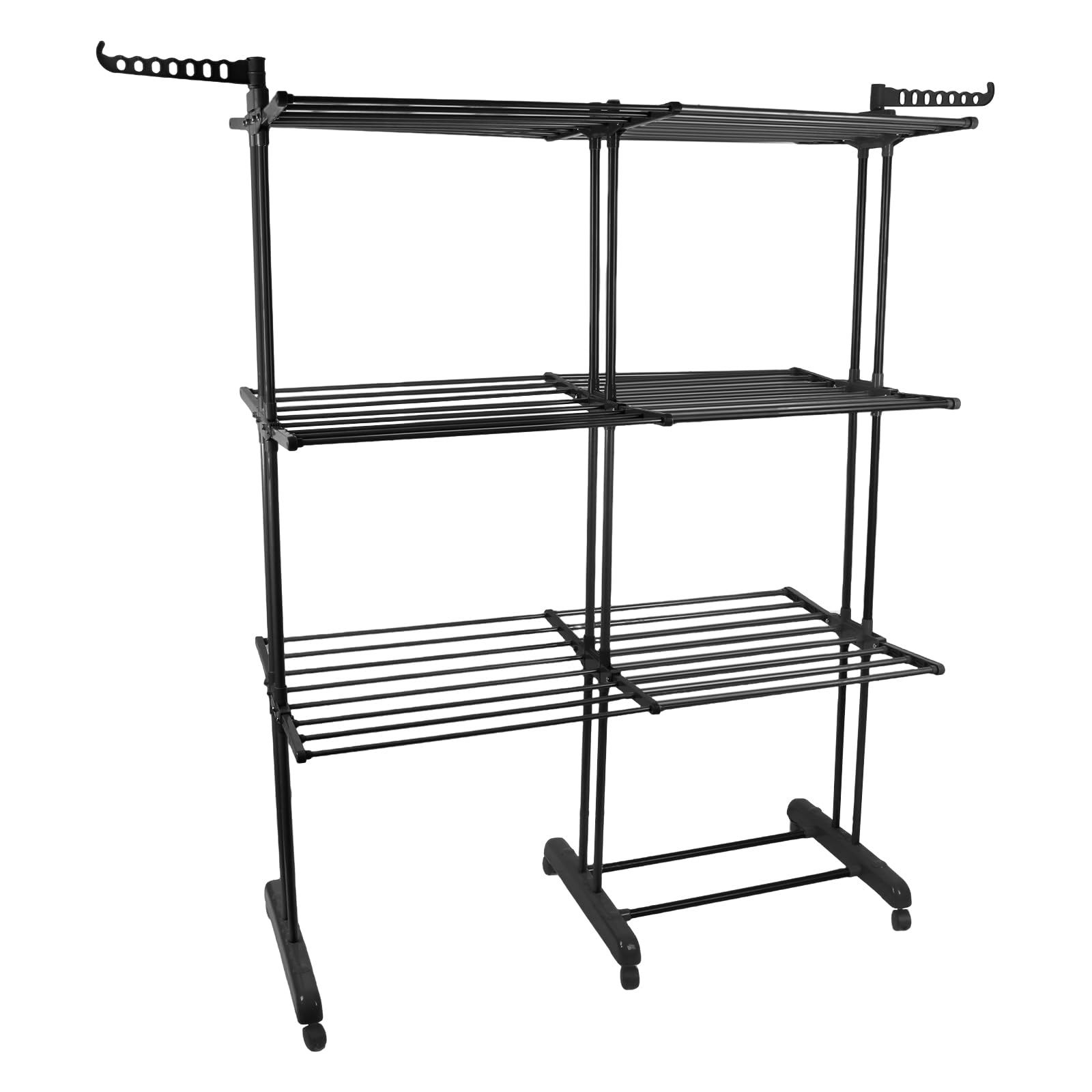 HUOLE Séchoir à Linge Tour Peu encombrant, étendoir à Linge Extensible, Table de Lavage Pliable pour l'intérieur et de Grandes familles,49 x (75-132) x 170 cm (Noir + Tube Noir)