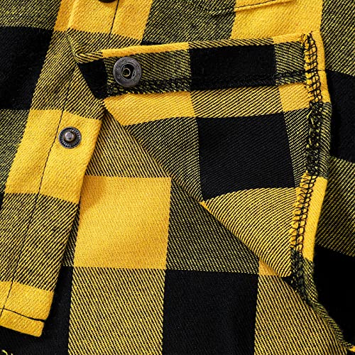 Toddler Baby Boys Girls Hooded Plaid Shirt Long Sleeve Classic Button Down Shirt Kids Fall Winter Clothes Outfits (Yellow, 3-6 Months) #TOP4