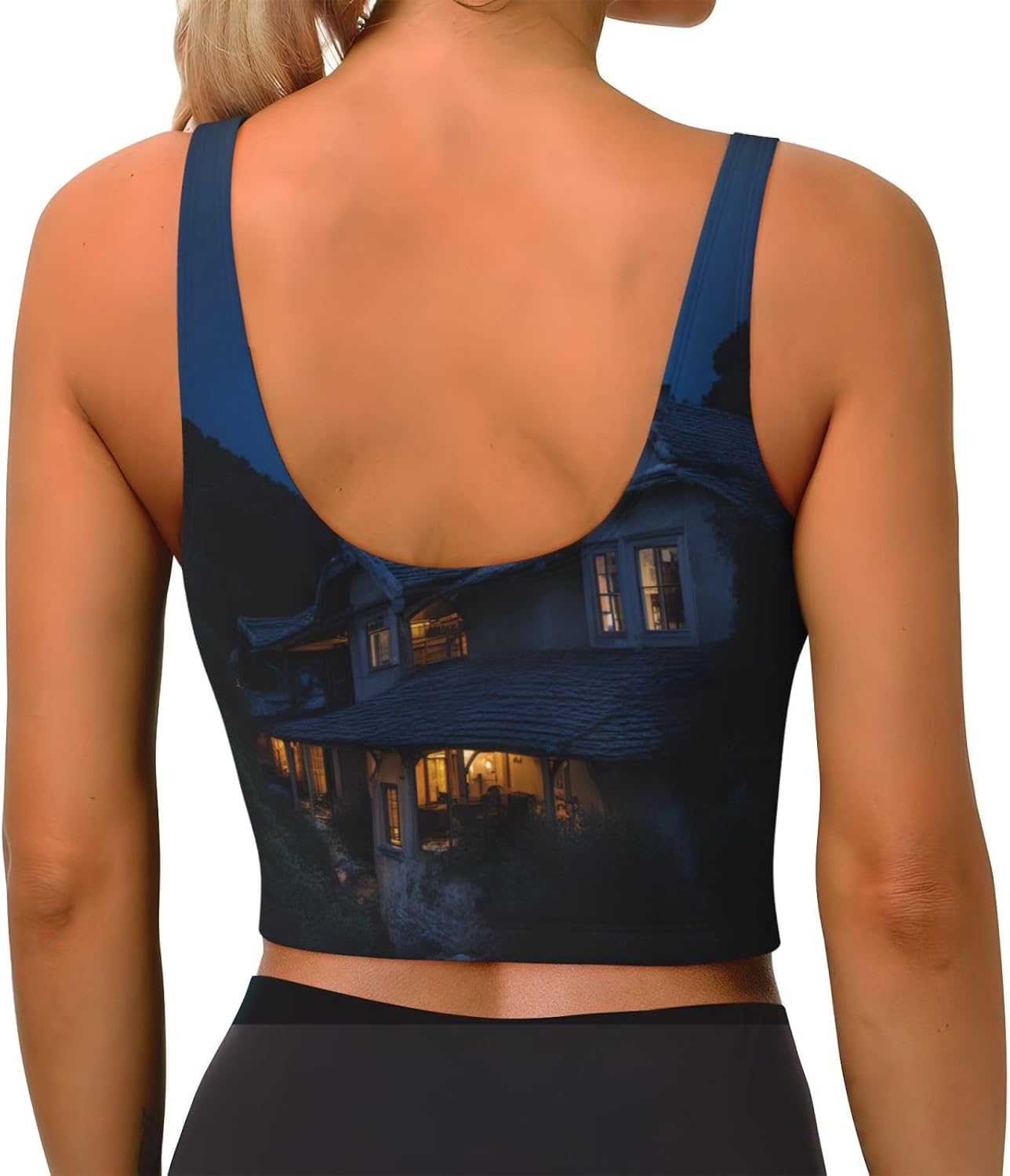 Full Moon in Night Print High Impact Sports Bras,Longline Sports Bra,Perfect for Yoga,Running and Gym Workouts