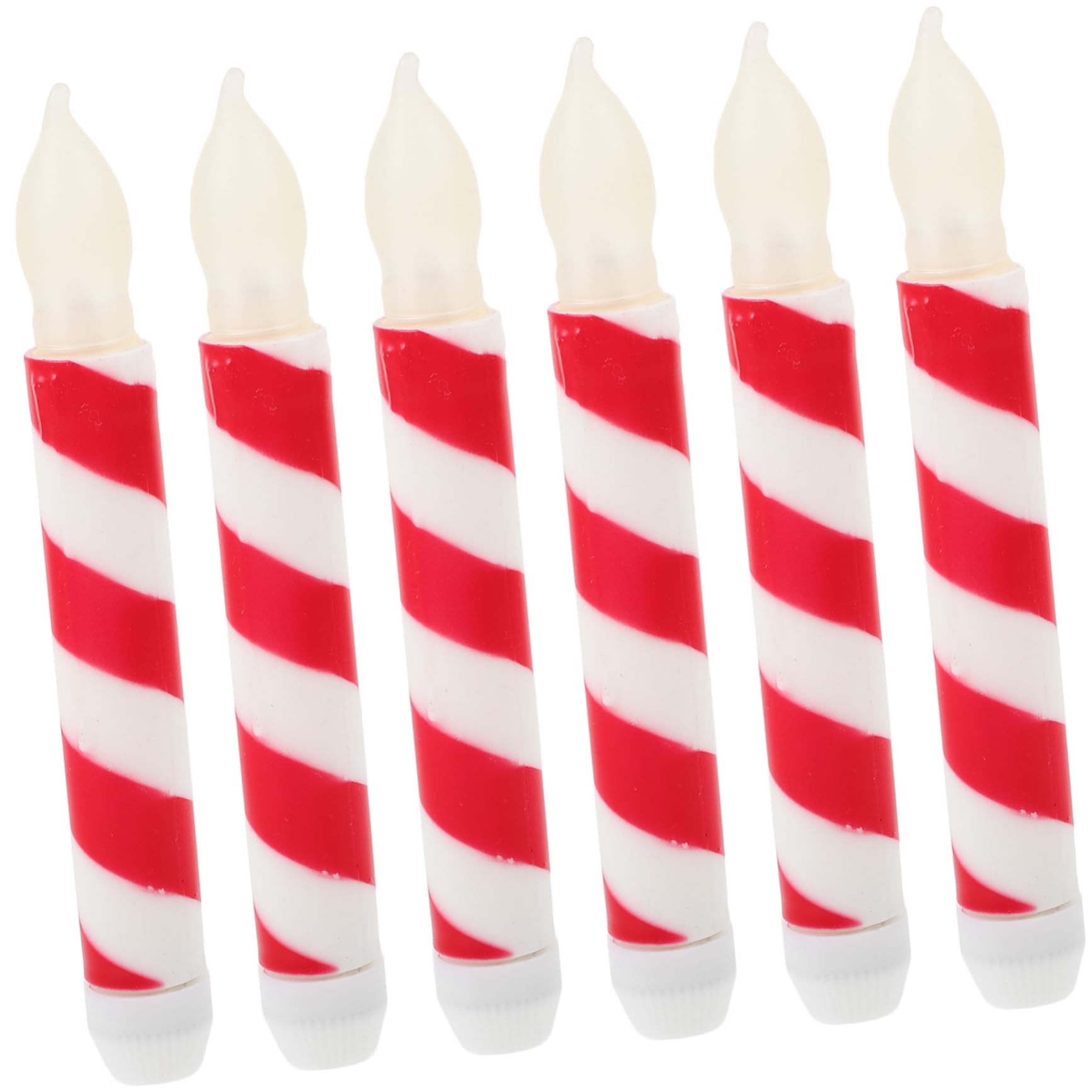 KONTONTY Battery Operated Flameless Taper Candles with Flickering LED Flame 6pcs Sturdy Pp Material Unique Stripe Design for Home Decor and Candlestick Use